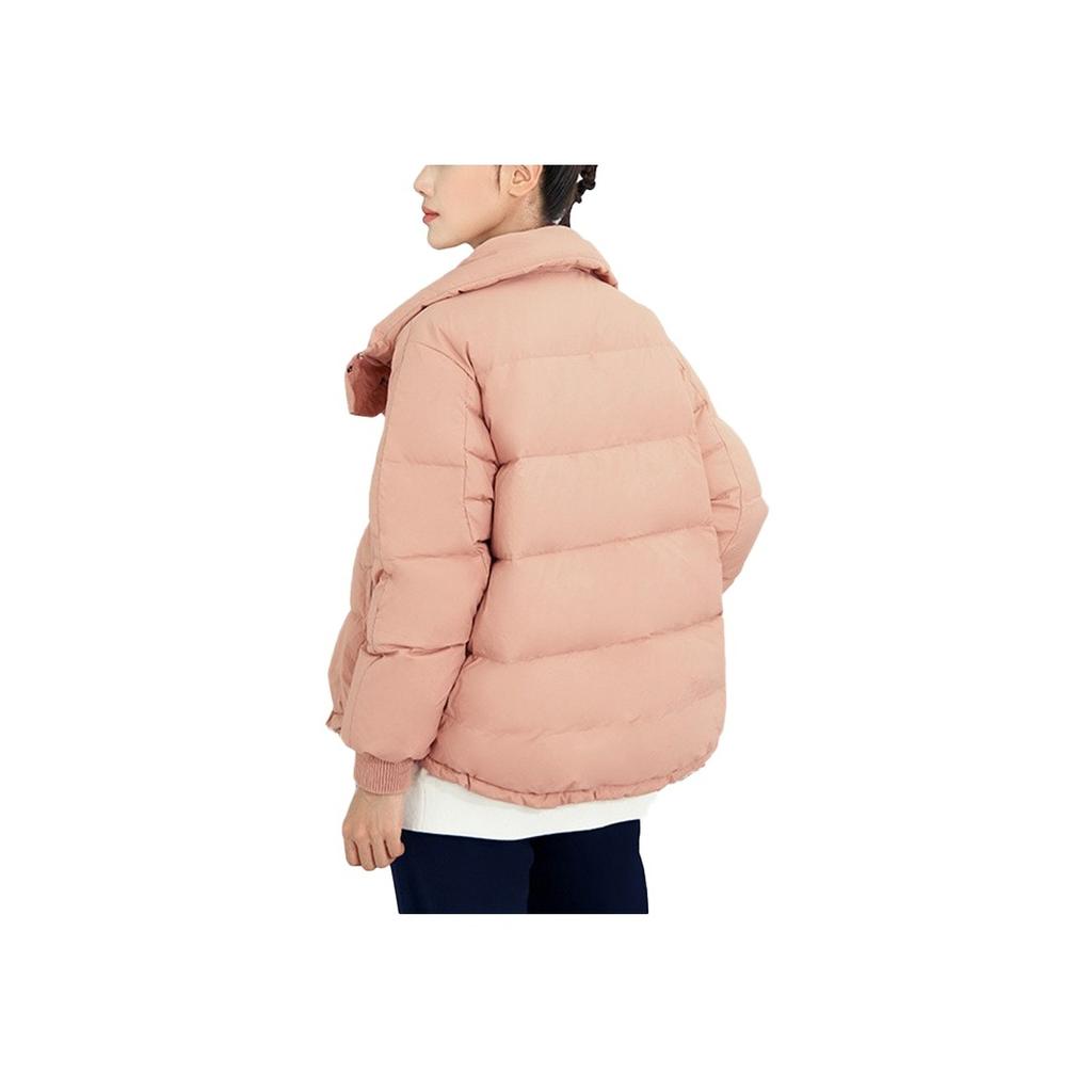 Li Ning Fitness Series Logo Print Casual Loose Stand Collar Warm Down Jacket Women Outerwear Sugar-Coffee AYMR154-5