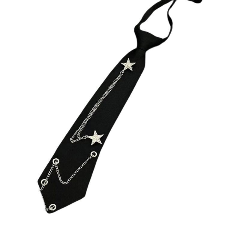 Punk Star Chain Decors Neck Tie for JK Costumes and Everyday Wear Uniform Tie Party Neckwear for Student Formal Event