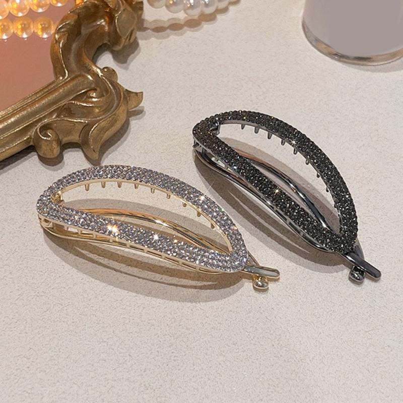 Rhinestones Banana Hair Barrettes Slip Resistant Grip For Women Girls High Ponytail Styling Accessories