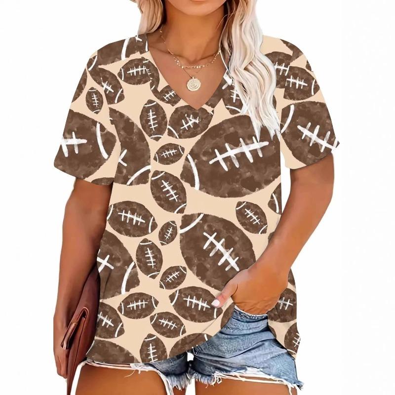 Summer Women 3D Print Plus Size T-shirt V-neck Short Sleeved Loose Casual Top Fashion Women T-shirt Street Wear
