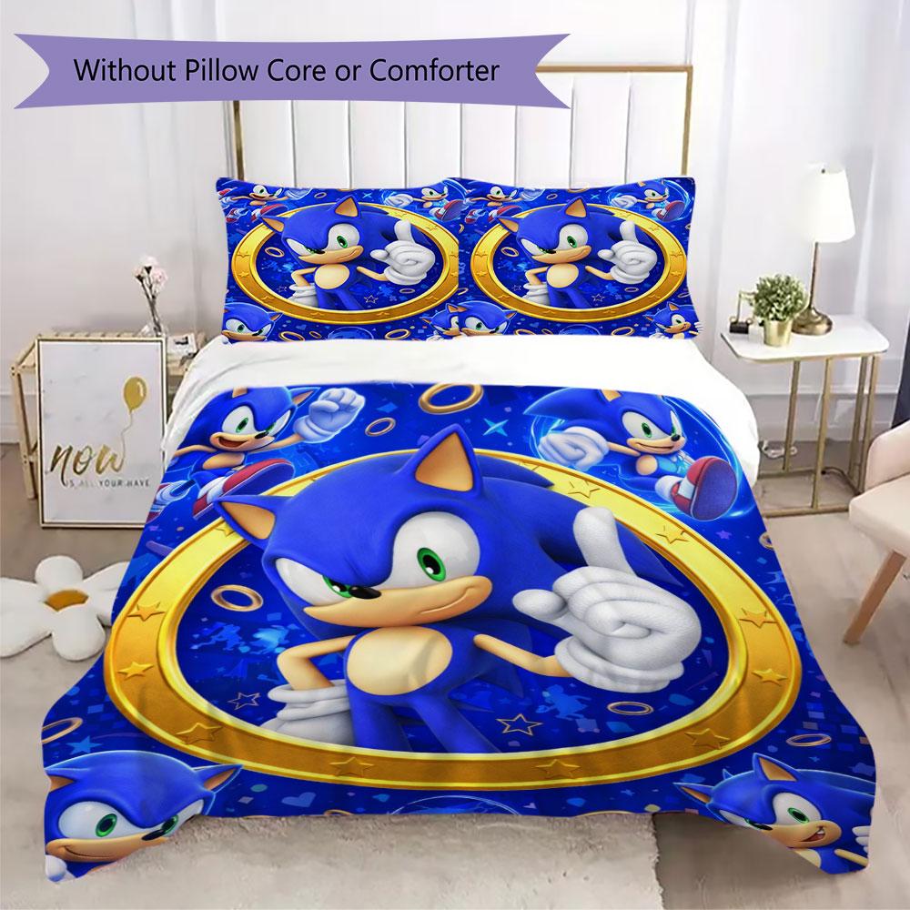 Sonic Cartoon Prints bedding, duvet cover and pillowcases, birthday gift (1 duvet cover + 2 pillowcases, pillow insert not included)JM014