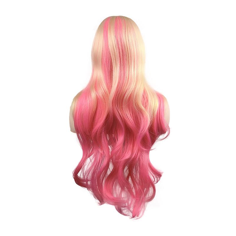 Japanese Fashion Temperament Gold Gradual Change Powder Long Curly Hair With Goods Big Wave Wig Women Full Head Cover
