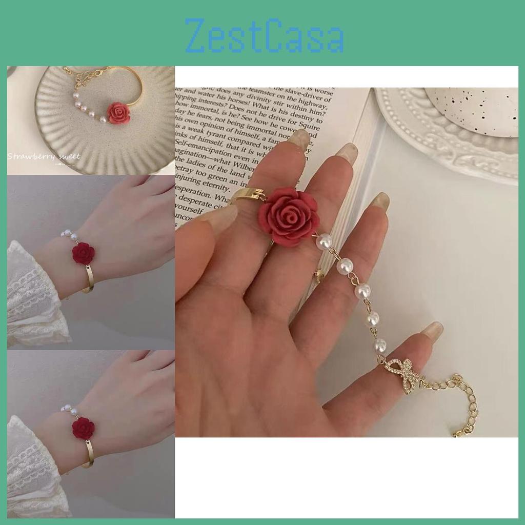 Französisches Trendiges Barockes Rotes Rosenperlenarmband Mit Elegantem Design Für Damen