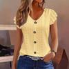 2025 Summer European & American V-neck Jacquard Long Sleeve Women's T-shirt