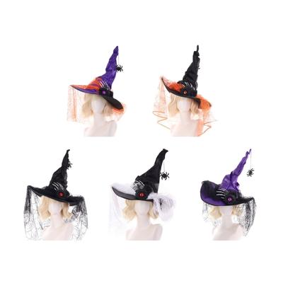 Eye Catching Witch Hat With Mesh Panel Halloween Party Wear Practical Fabric Cosplay Props Costume Accessory