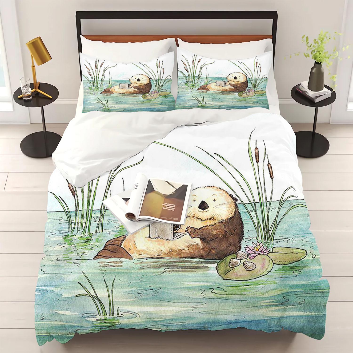 

Otter Duvet Cover Animal Cartoon 3-Piece Set Children Cute Polyester Soft Breathable Comforter Animation Bedding EU Single(135*200cm)3pcs