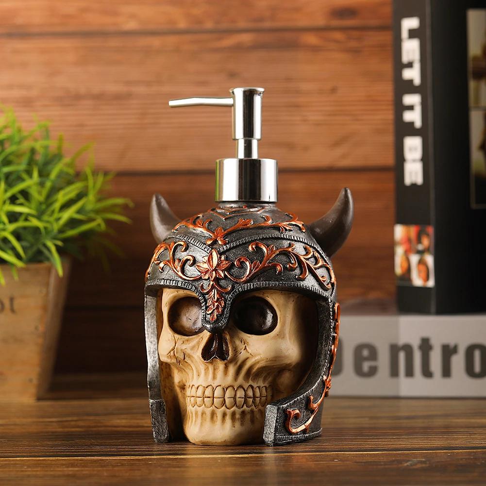 Creative Skull dávkovač tekutého mýdla Láhev Vintage Resin Socha dezinfekčního prostředku na ruce Náplň s pumpičkou Láhve Lotion Šampon Nádoba