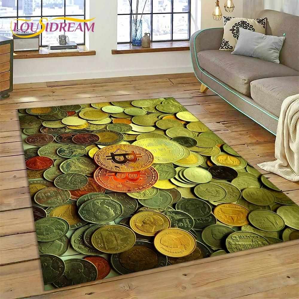 Bitcoin 3D Virtual Currency NFT Area Rug Carpet for Bedroom Living Room Home Sofa Decoration,Children Game Large Decor Floor Mat
