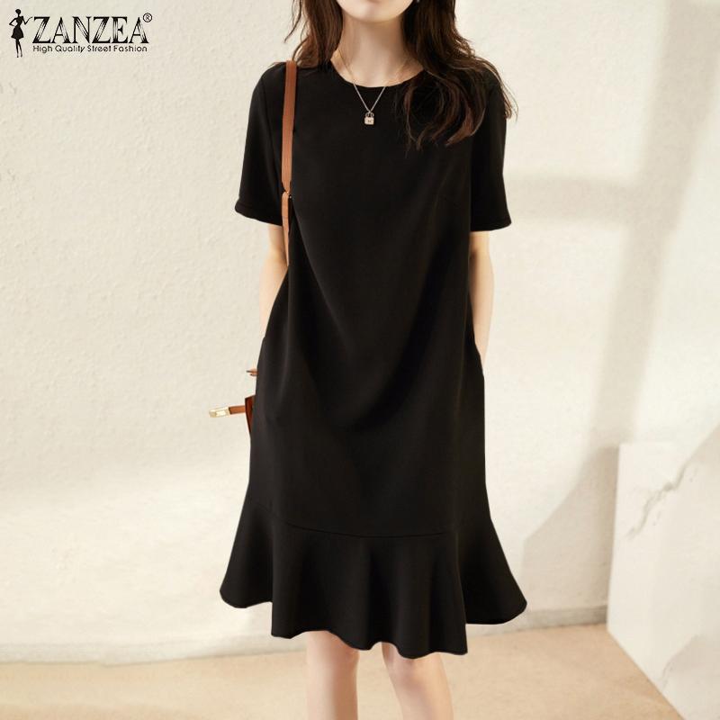 ZANZEA Rochie casual de vară, cu mâneci scurte, cu volane