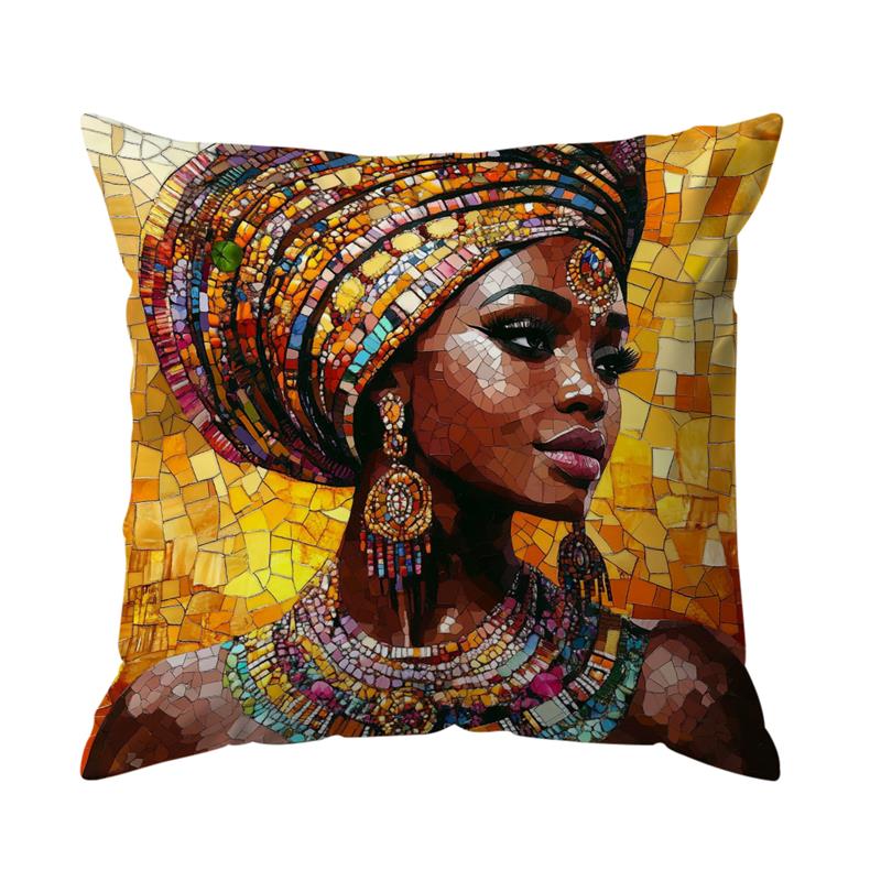 Traditional African Women Cushions Pillowcase Printed Polyester 45X45Cm Throw Pillow Cover Decorative Sofa Cushions Pillowslip