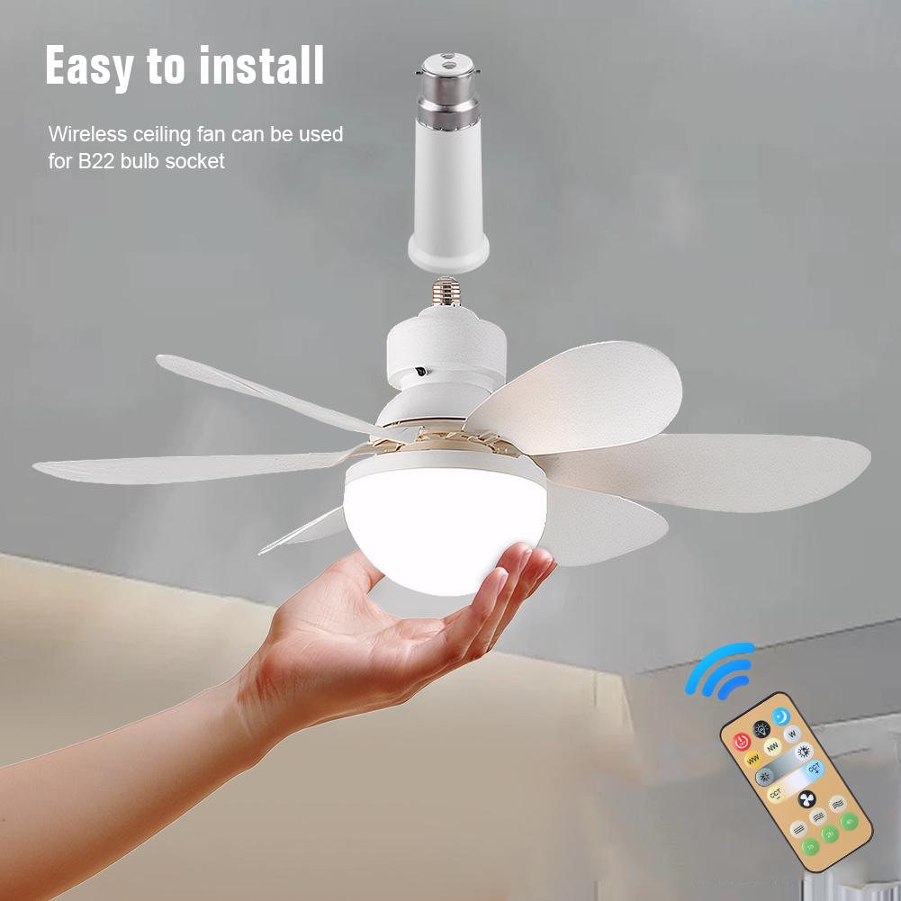40/52cm LED Socket Fan Light Screw Ceiling Fan with Light and Remote, E27 Socket Fan with LED for Bathroom, Bedroom, Kitchen