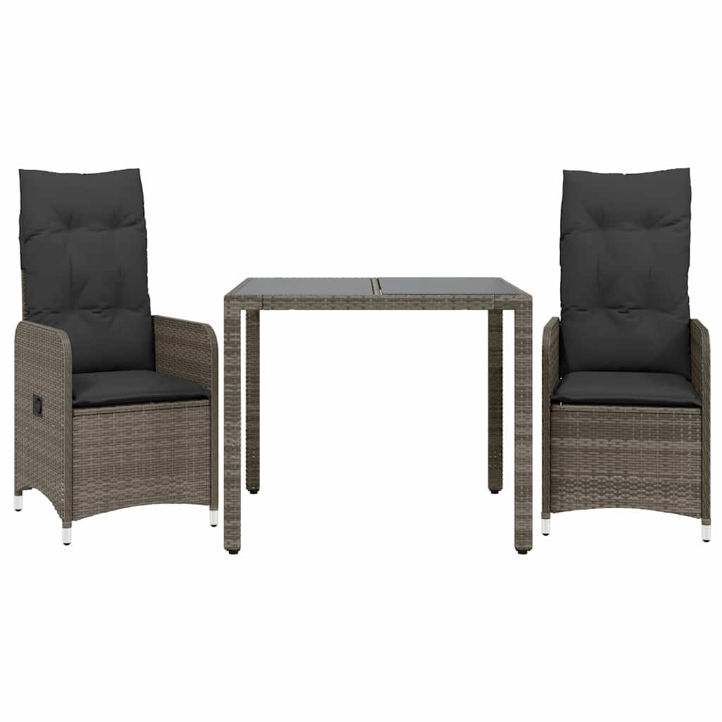 Vidaxl 3-Cz. Garden Furniture Set With Cushions, Grey, Poly Rattan