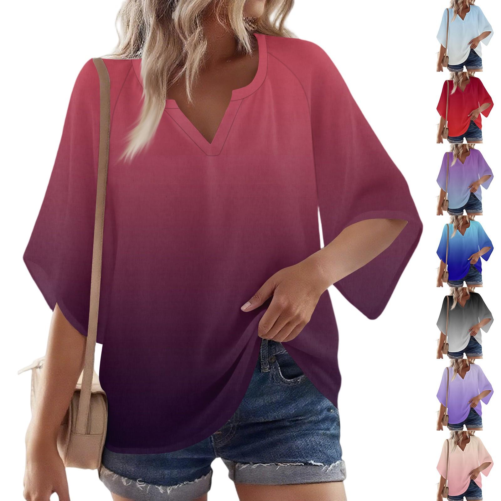 

Women s 3/4 Sleeve V Floral Shirt Casual Loose Tunic Top S