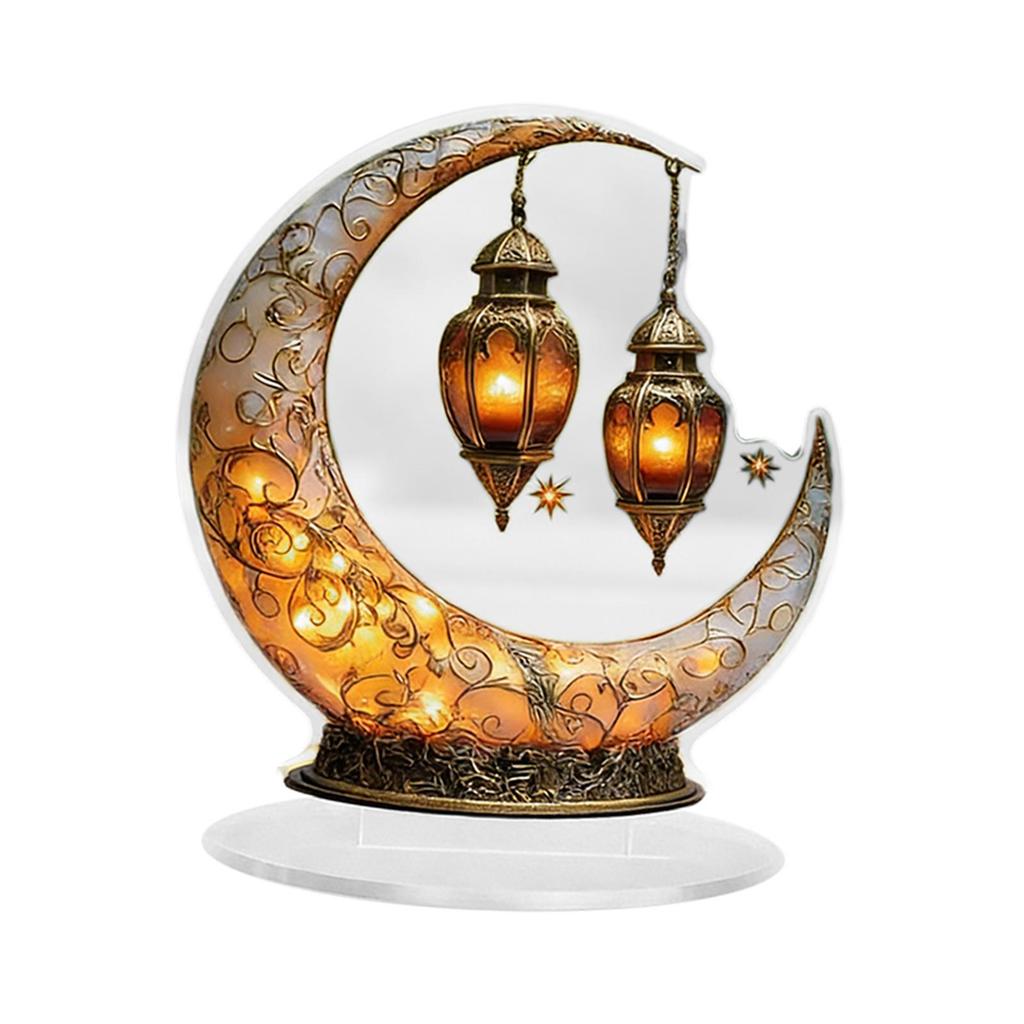 Eid Mubarak Moon Art Table Sign Acrylic Ramadan Decoration Modern Desktop Ornament for Bedroom Living Room Festival