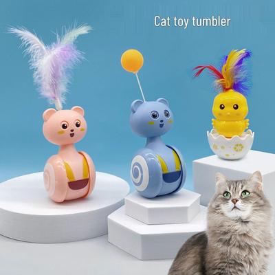Interactive Tumbler Kitten Toy with Colorful Feather Teaser & Scratch Ball