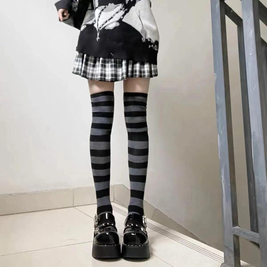Academy Style Women's Striped Knee-High Cotton Socks - Three Stripes, Perfect for Dance Performance