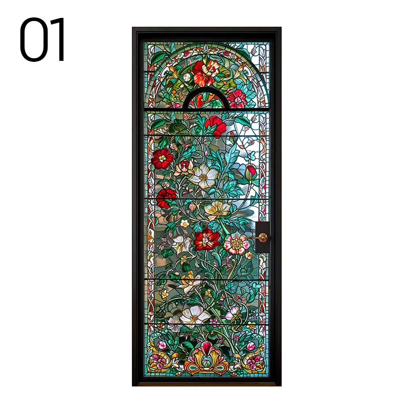 

European Retro Luxury Rose Stained Glass Film Flower Pattern Home Decor Privacy Window Film Self-Adhesive Window Stickers (as the picture,40x80cm)