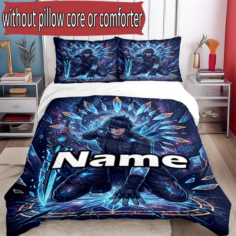 3pcs Duvet Cover Set (1*Duvet Cover + 2*Pillowcase, Without Core), Custom Name Final Fantasy Pattern Bedding Set, Home Bedroom Decor Gift