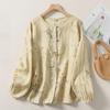 Women's Retro Chinese Style Long Sleeve Linen Shirt with Pan Kou Design