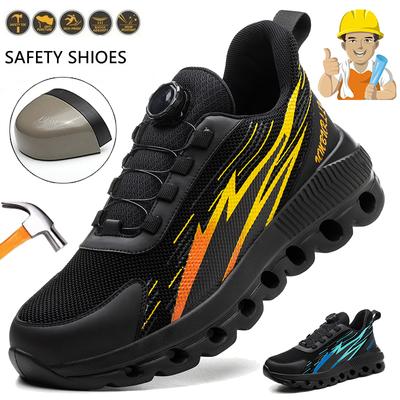 Men Women Steel Toe Safety Shoes Rotating Push Button Puncture Proof Work Sneakers Breathable Anti-smash Anti-stab Construction Security Shoes