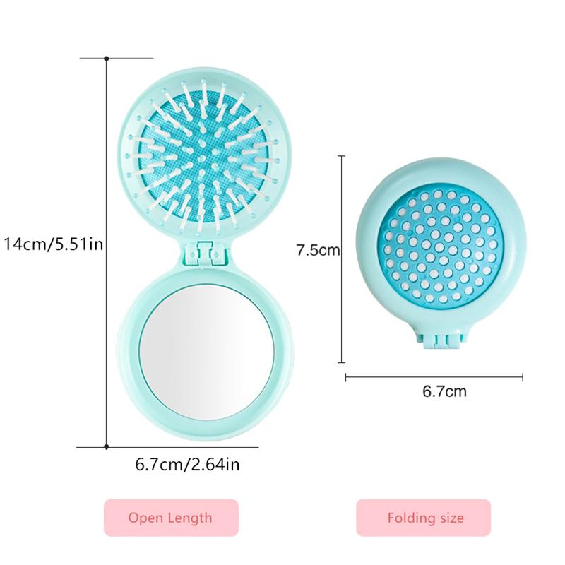 Pocket Mirror Folding Comb, Anti-Static Portable Circular Pocket Airbag Massage Comb, With Mirror Shaped Comb