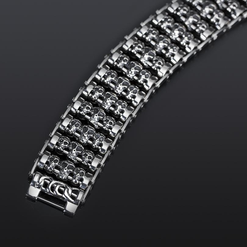 Bransoletka z ogniwami łańcucha ze stali nierdzewnej 316L o szerokości 35 mm, z czaszką szkieletową i łańcuchem męskim, biżuteria Punk Rock Ghost Biker, bransoletki męskie