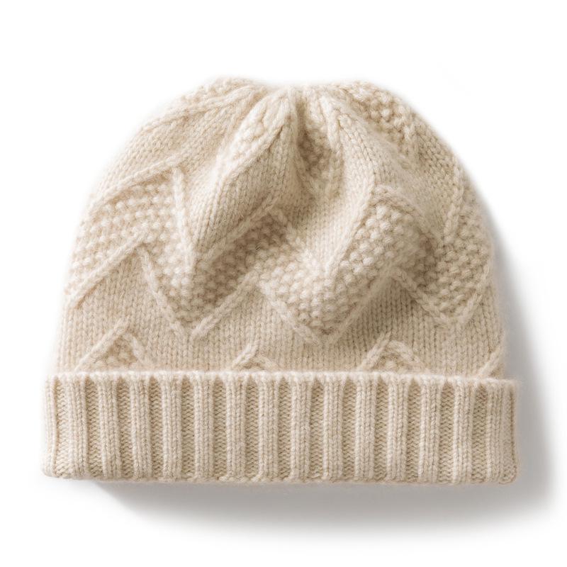 Autumn/Winter Women s Herringbone Pure Cashmere Knit Hat - Warm, Versatile Outdoor Jacquard Wool Hat One Size