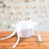 Wedding Flower Girl Basket Satin Bowknot White Basket with Faux Pearl Handle Hand Held Wedding Basket for Ceremony Party Decor