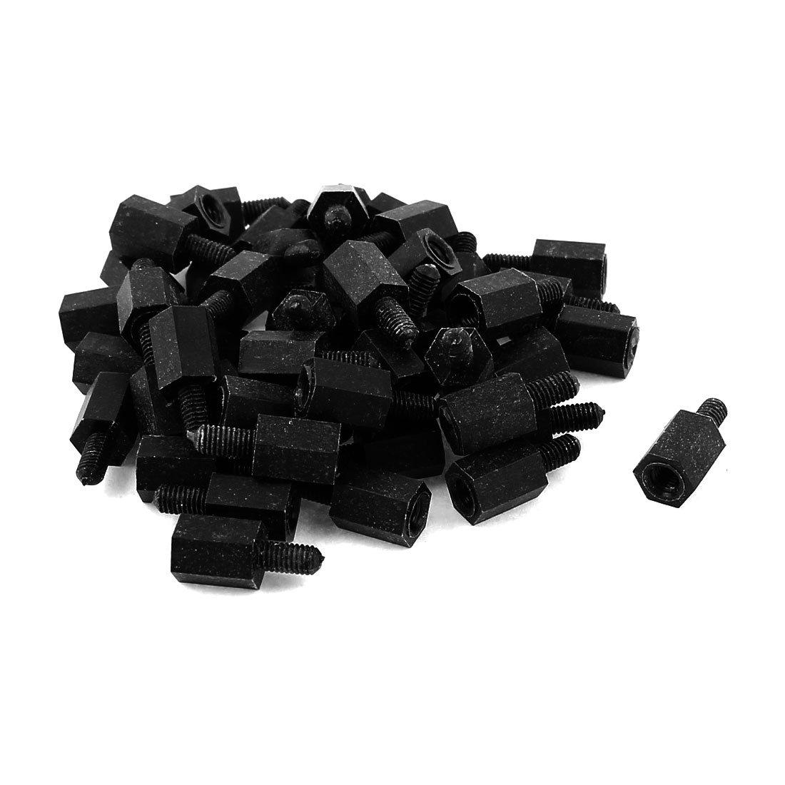 uxcell Standoff Nylon Hex Spacers, Black, M3, 0.3 + 0.24 inches (8 + 6 mm), Pack of 50