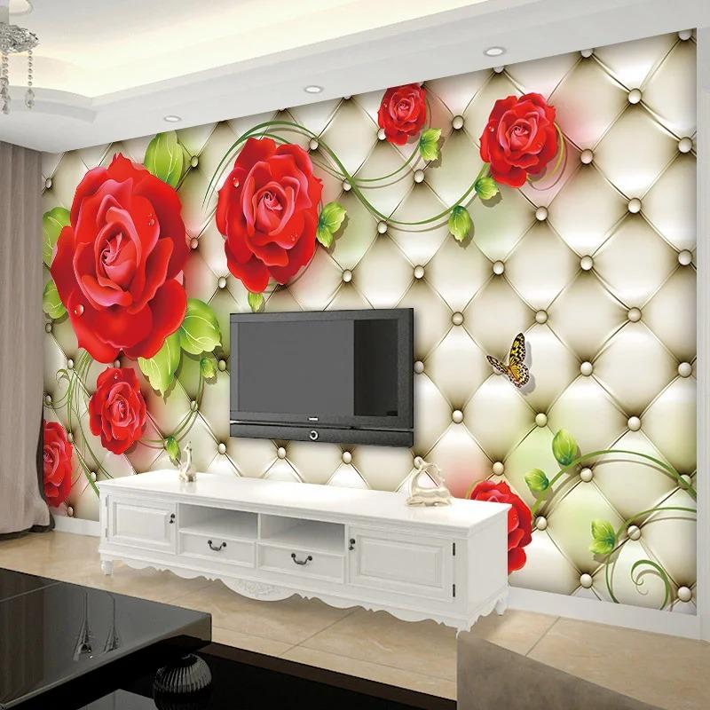 Classic Photo Wallpaper 3d Embossed Soft Pack Red Rose Beautiful Flower Mural Living Room Home Decor Fresco