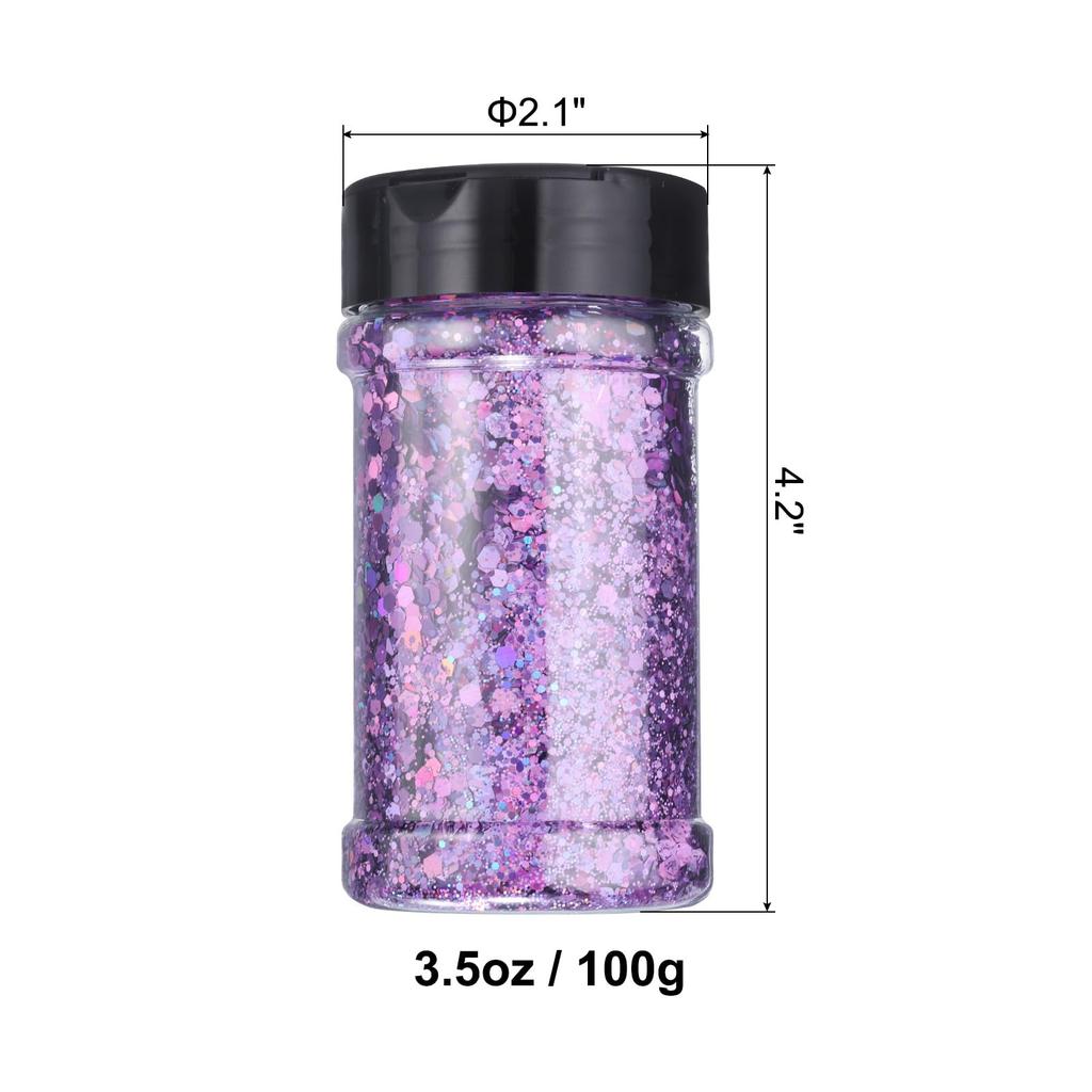 Uxcell Holographic Chunky Glitter 3.5g100g Purple Holographic Glitter Powder Mixed Chunky & Fine Flakes Sparkling Sequins for Nails, Hair, and Epoxy