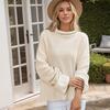 Ladies Autumn Winter Flare Sleeve Round Collar Solid Color Pullover Warm Knitted Sweater Knitwear Top