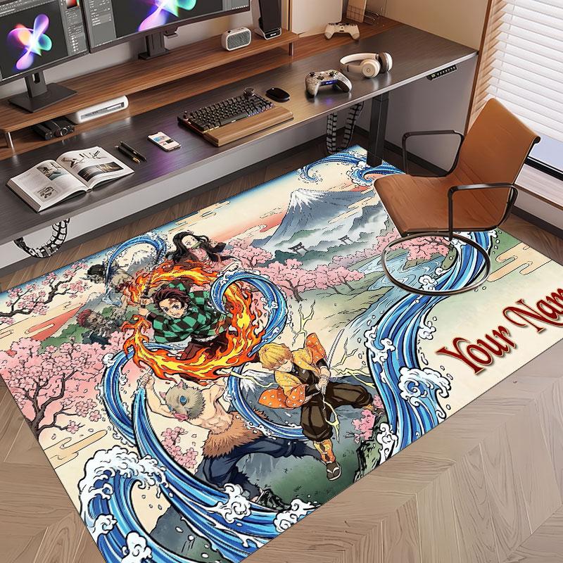 Custom Name Crystal Velvet Rug,Demon Slayer Comfortable Anti Slip Floor Mat For Room Decoration