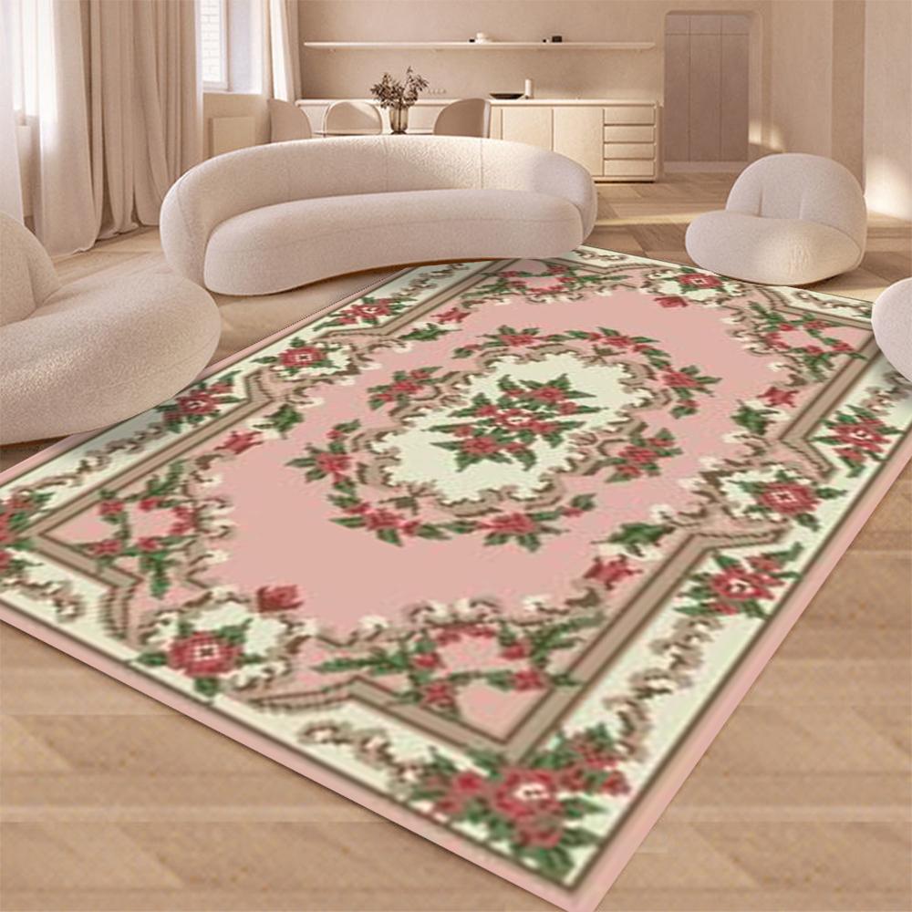 Vintage Rustic Carpet Shabby Rose Rugs Luxury Soft Elegant Traditional Rugs Floral Floor Carpet Home Living Room Bedroom Mats