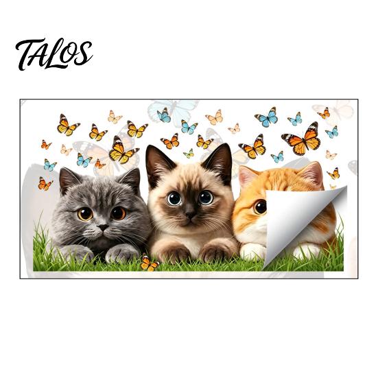 Non-damaging Glass Decal Cat Butterfly Static Sticker, Waterproof Animal Window Decoration Sticker Decal, Removable Pet for Bedroom Balcony