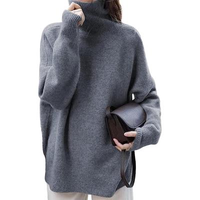 LIYURLTA Knit High Long Casual Top for Fall and LIY27 Women's Sweater, Neck, Slimming, Sleeves, Turtleneck, Soft, Stylish, Warm, Winter, (Gray)