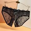 Womens Open Crotch Briefs Bow Crotchless Mesh Embroidery Sexy Panties Lace Lingerie See Through Underwear Ultra-Thin Underpants