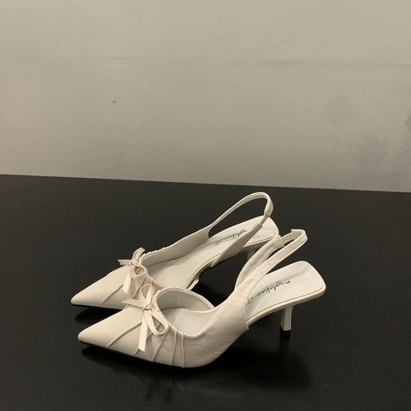 Fashion Summer New Fashion After The Ring Belt Sexy Banquet Bow Women's Shoes Pointy Comfortable Solid Color Elegant High Heel Sandals