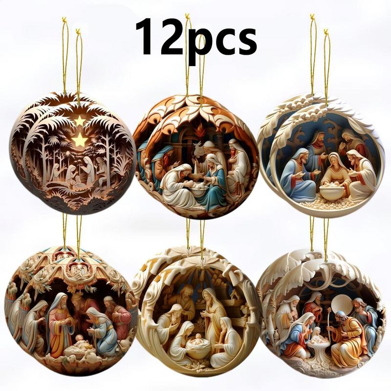 12pcs/set Christmas Nativity Ornament New Year Tree Decoration Nativity Easter Home Decor Christmas Navidad Hanging for Party
