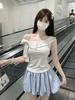 Korean Style Women's Ruffle Off-Shoulder Bow Cotton Top
