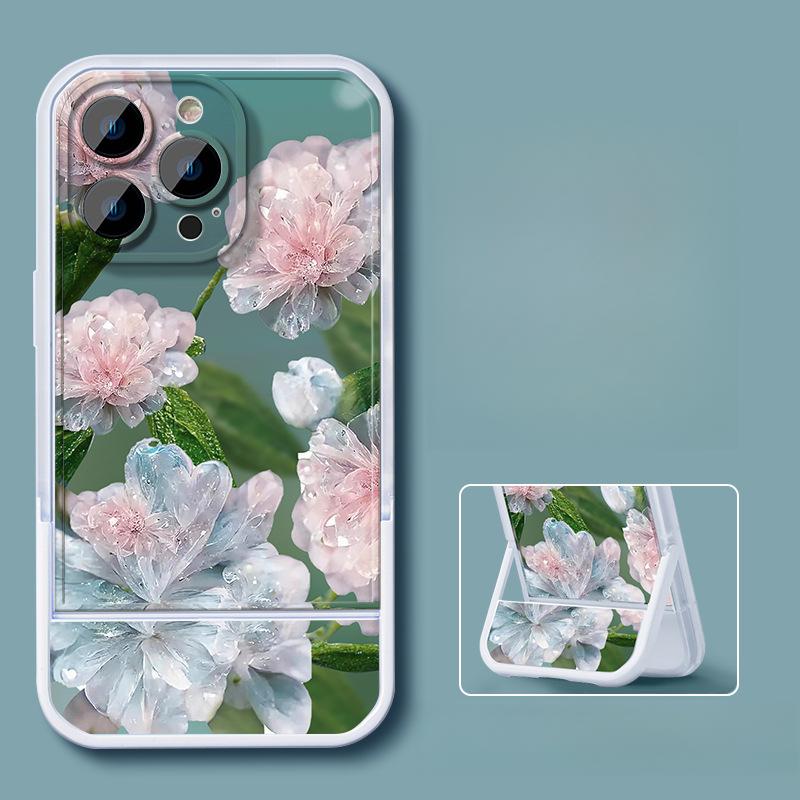 Crystal Flowers Suitable for 16promax IPhone Case IPhone 15 Invisible Bracket 14 Silicone 13/12/11