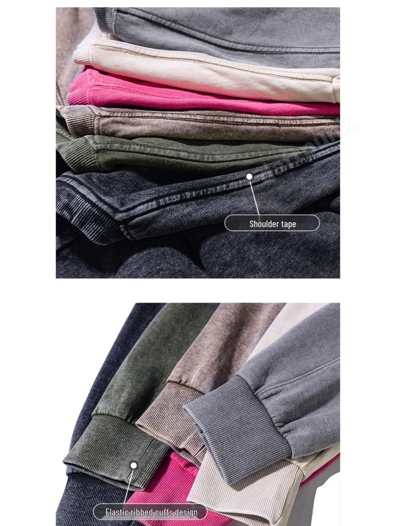 Men's 350g Vintage Washed Long Sleeve T-shirt - Lightweight Round Neck Casual Base Layer for Spring & Autumn.