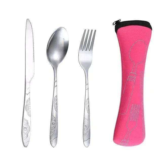 3Pcs New Portable Travel Cutlery Stainless Steel Western Style Steak Knife Fork Spoon Complete Set of Tableware Home Use Outdoor