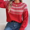 Vintage O Neck Loose Knitwear Cardigan Sweater Long Sleeve Top Winter Autumn Color Print