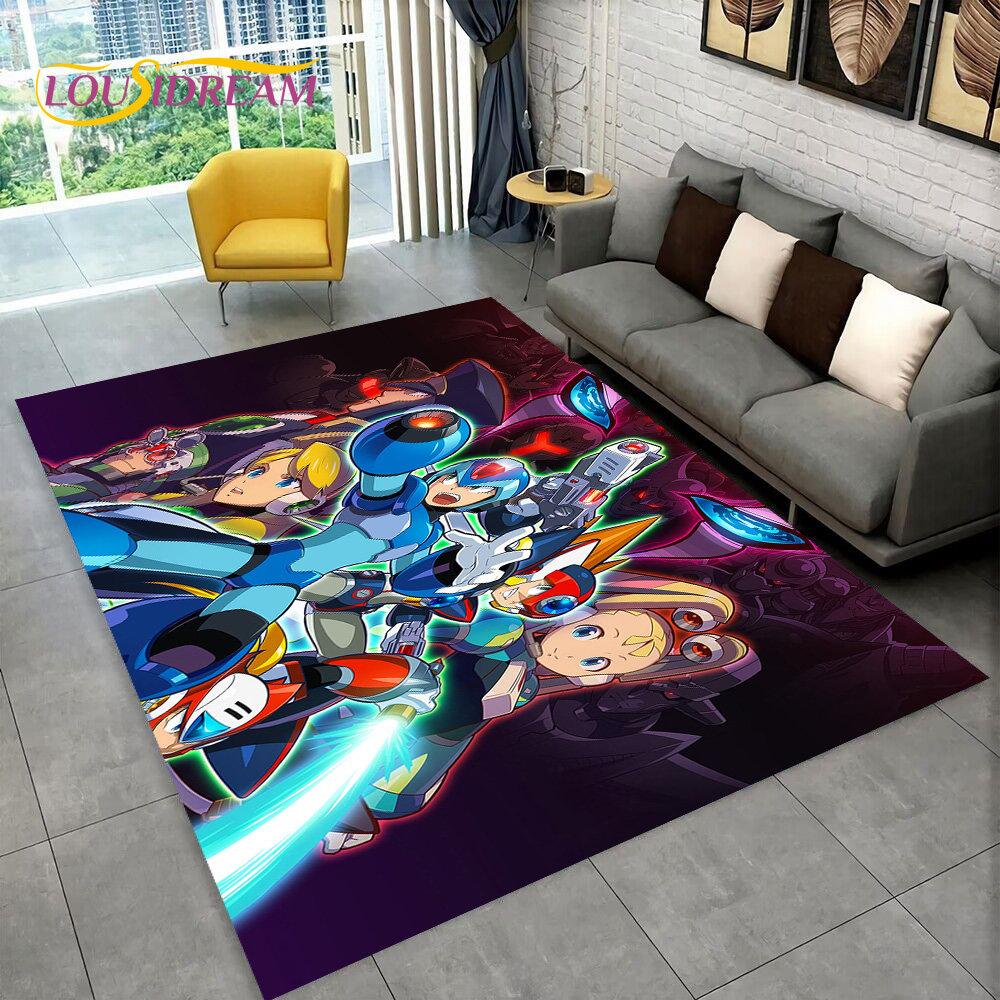 Rockman Megaman Spiel-Cartoon-Teppich, Teppich für Wohnzimmer, Schlafzimmer, Sofa, Fußmatte, Dekoration, Kinder spielen, rutschfeste Bodenmatte