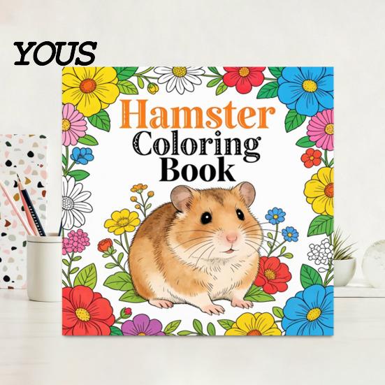 Artistic Leisure Time Tools Hamster Coloring Book for Kids, Cute Animal Illustrations And Creative Gift Toddlers Floral Elements Drawing Book,
