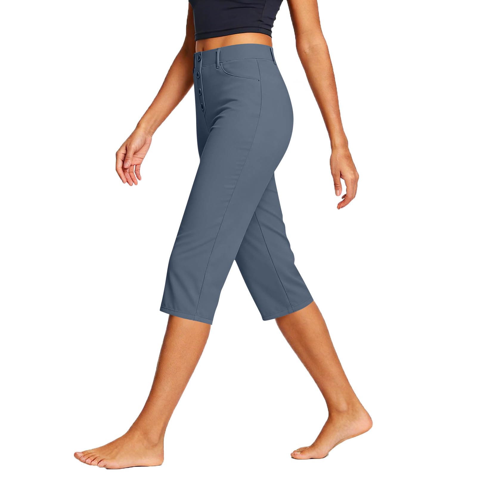 

Women Casual Straight Leg Capri Pants Stretchy High Waist Mid Calf Length Workout Trousers Lightweight Breathable Fabric XL