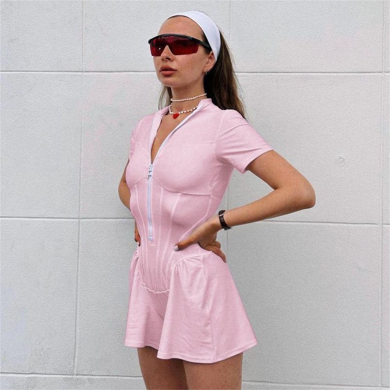 

Women s Solid Color Casual Sports Jumpsuit Pure Color Casual Sports Jumpsuit Short-sleeved pink M