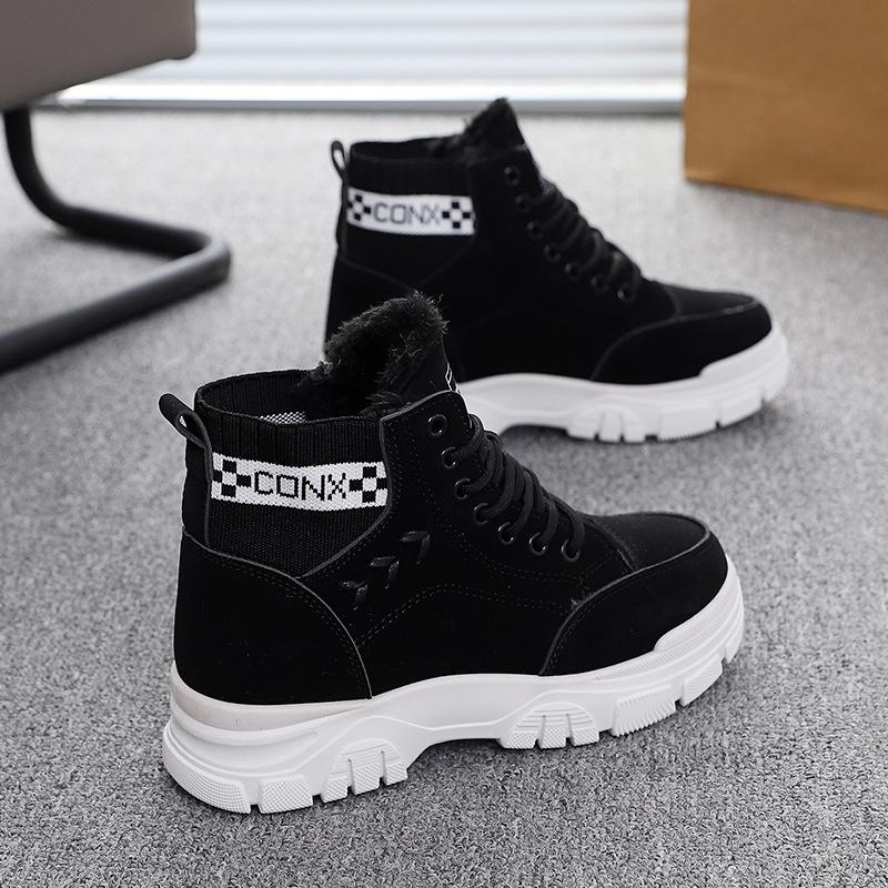 Women's Large Size Soft Sole Winter Warm Fur One Anti-slip Snow Boots Padded Lined Ankle Boots Windproof Outdoor Sports Cotton Boots