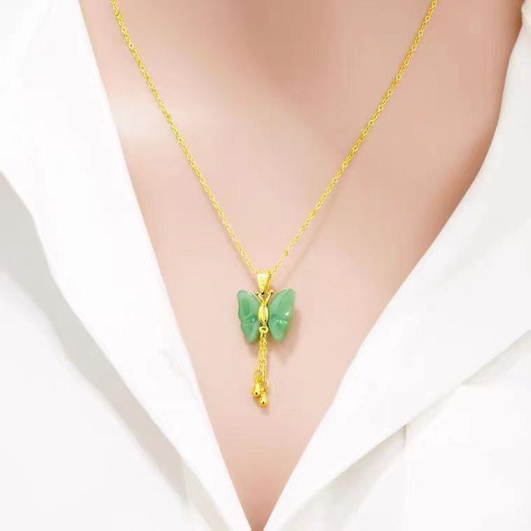 Titanium Steel Zircon Butterfly Pendant Necklace - Simple & Versatile Clavicle Accessory